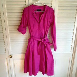 Belted Button Front Midi Stretch Shirt Dress